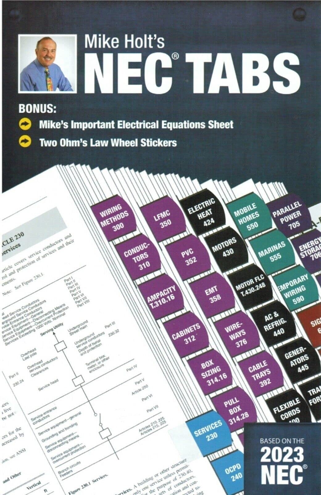 2023 Mike Holt’s NEC Tabs (Color Coded) with 2 Ohm’s Law Stickers Pamphlet