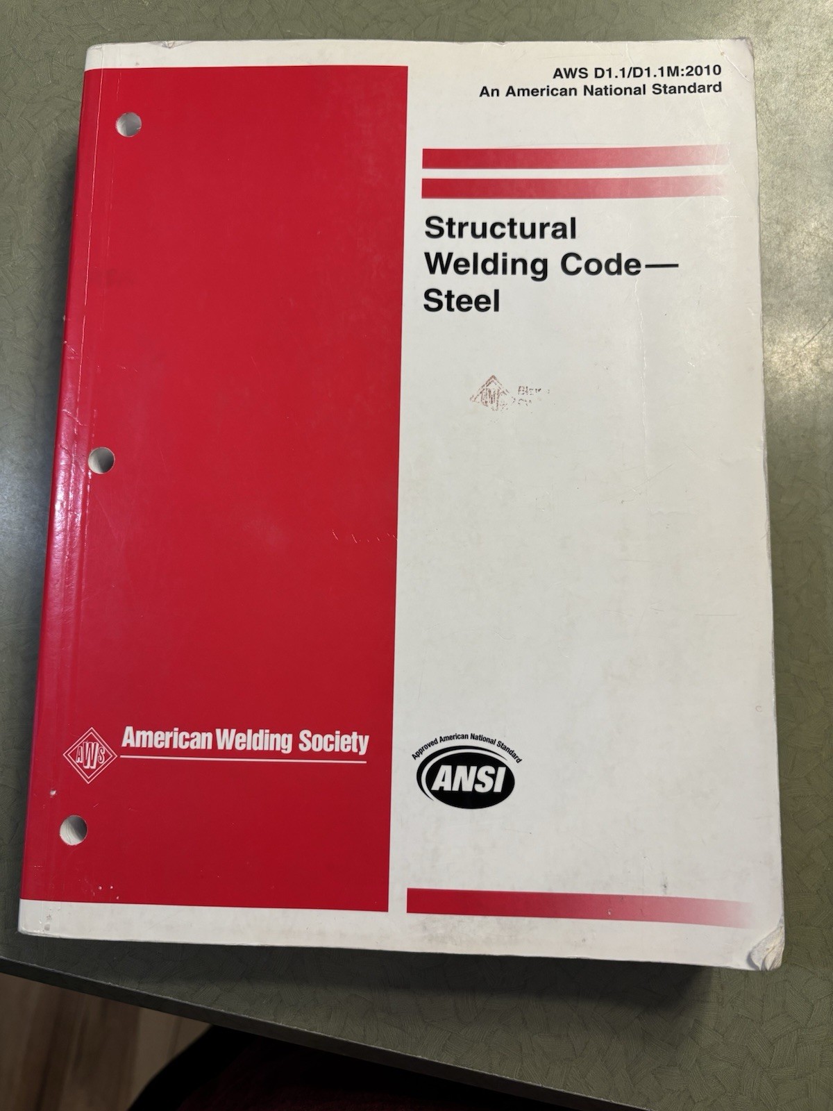 American Welding Society AWS D1.1/D1.1M:2010 ANSI Standard Book (2010)