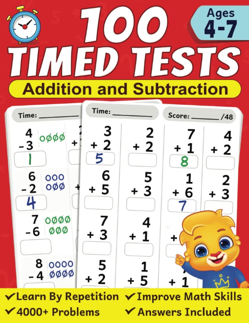 100 Timed Tests for Addition and Subtraction: Math Book Kids Ages 4 to 7…