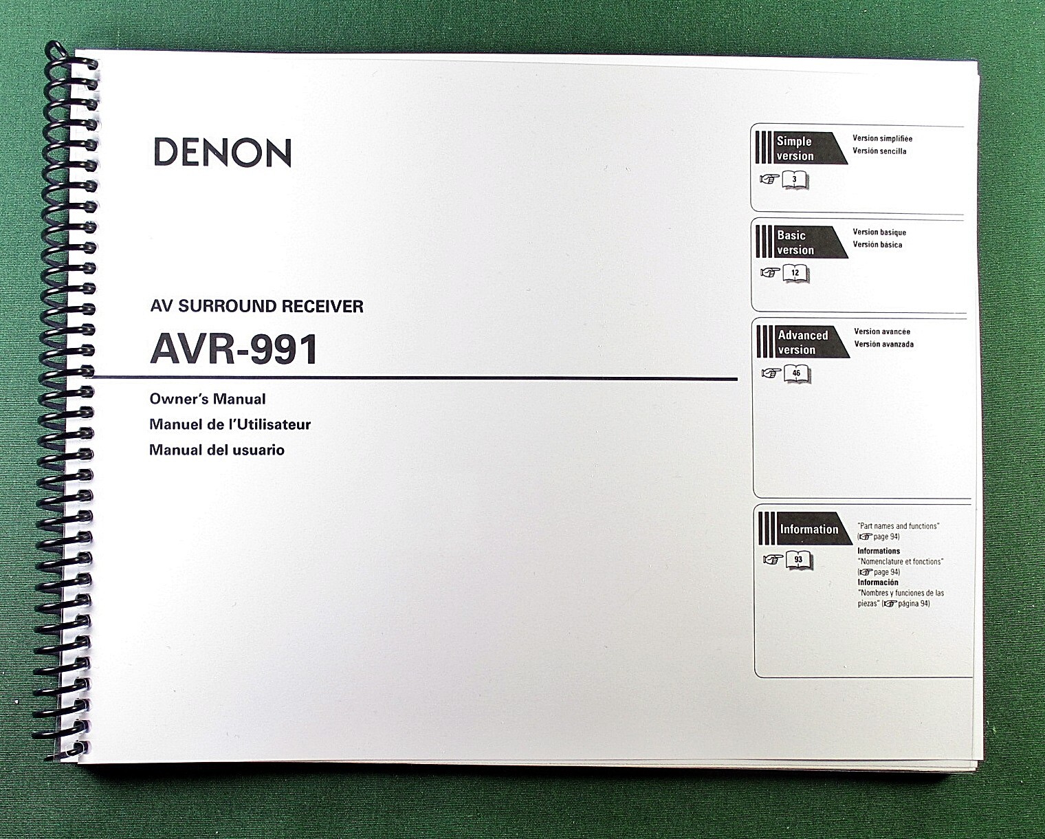 Denon AVR-991 Instruction Manual: 116 Pages & Protective Covers!