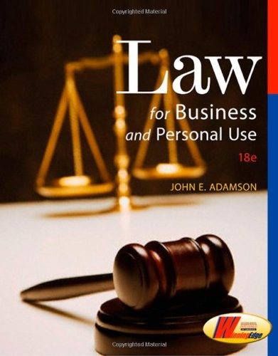 LAW FOR BUSINESS AND PERSONAL USE By John E. Adamson – Hardcover Mint Condition