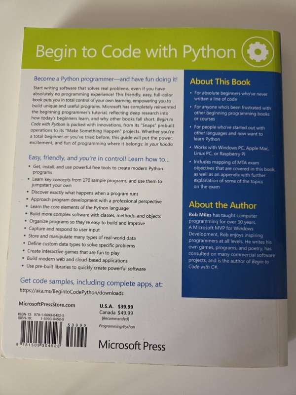 Begin to Code with Python by Rob Miles (2017, Trade Paperback) gallery