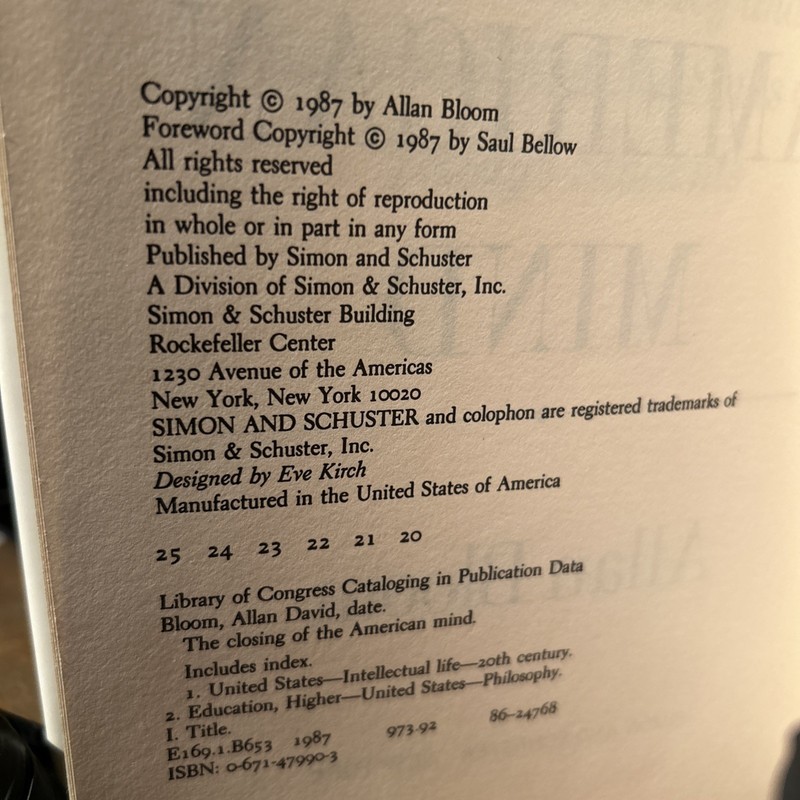 The Closing of the American Mind By Allan Bloom 1987 (HCDJ) Like New!!! gallery