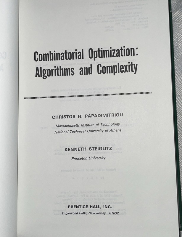 Combinatorial Optimization Christis H Papadimitriou & Kenneth Steiglitz HC 1982 gallery