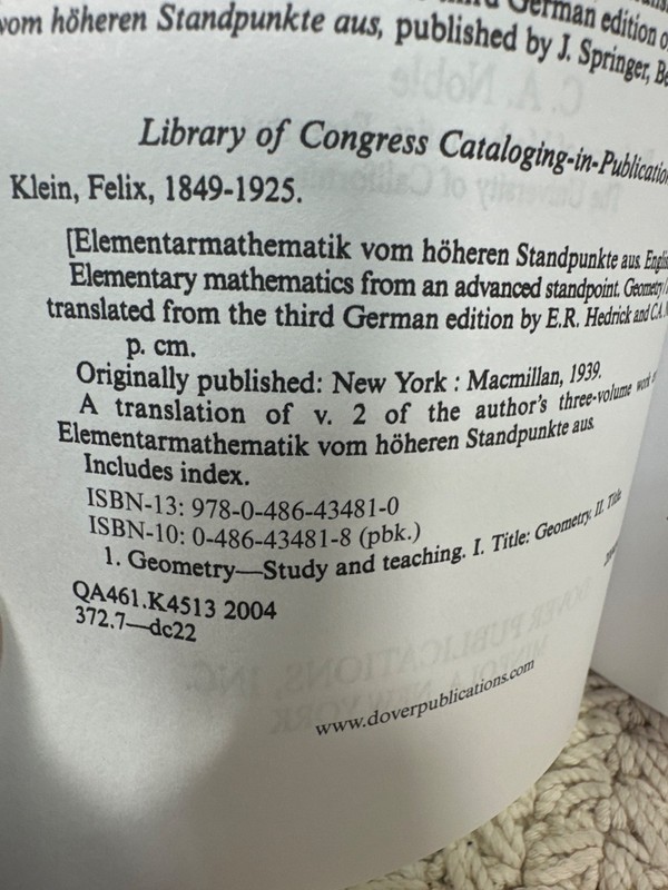 Elementary Mathematics From An Advanced Standpoint: Geometry By Felix Klein gallery
