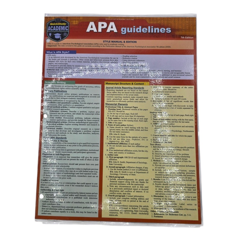 APA Guidelines 7th Edition: A Quickstudy Laminated Reference Guide College Write