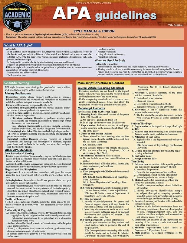 APA Guidelines - 7th Edition: a QuickStudy Laminated Reference Guide gallery