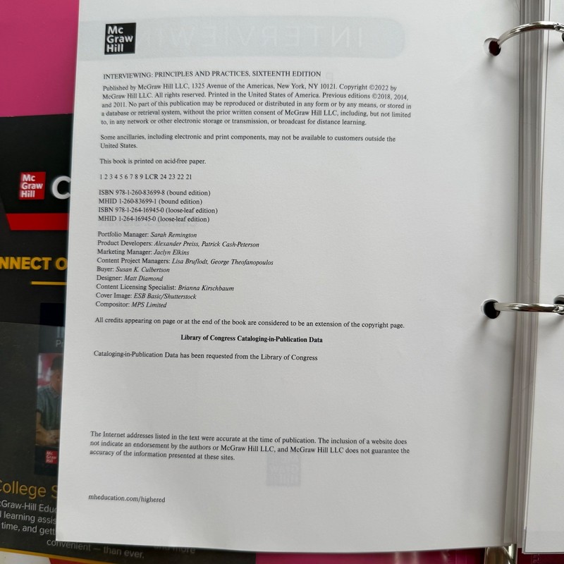 Interviewing Principles & Practices 16th Ed Stewart Loose Leaf Binder & Connect gallery