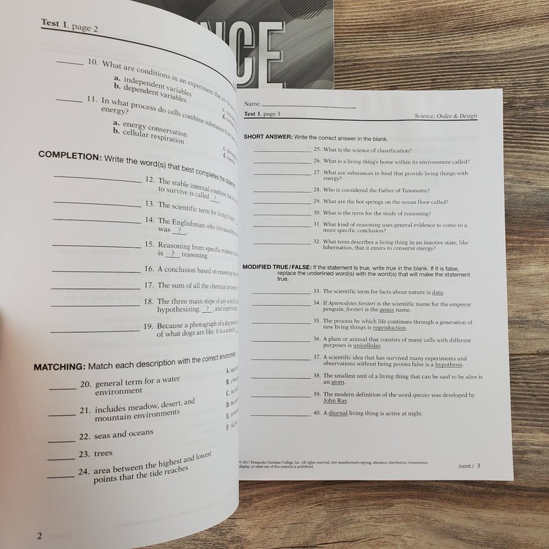 Abeka Science Order & Design Tests and Teacher's Key Unused gallery