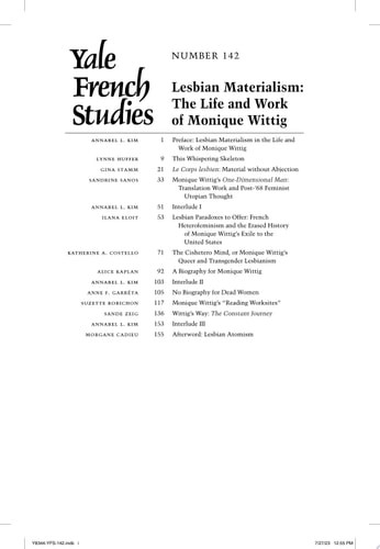 Yale French Studies, Number 142: Lesbian Materialism: The Life and Work of Moniq