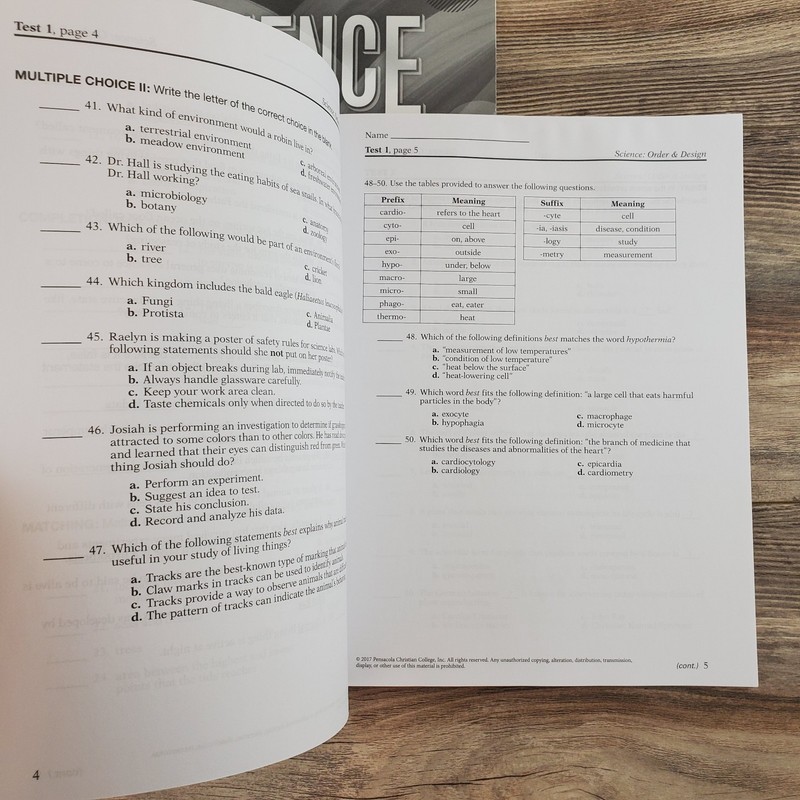 Abeka Science Order & Design Tests and Teacher's Key Unused gallery