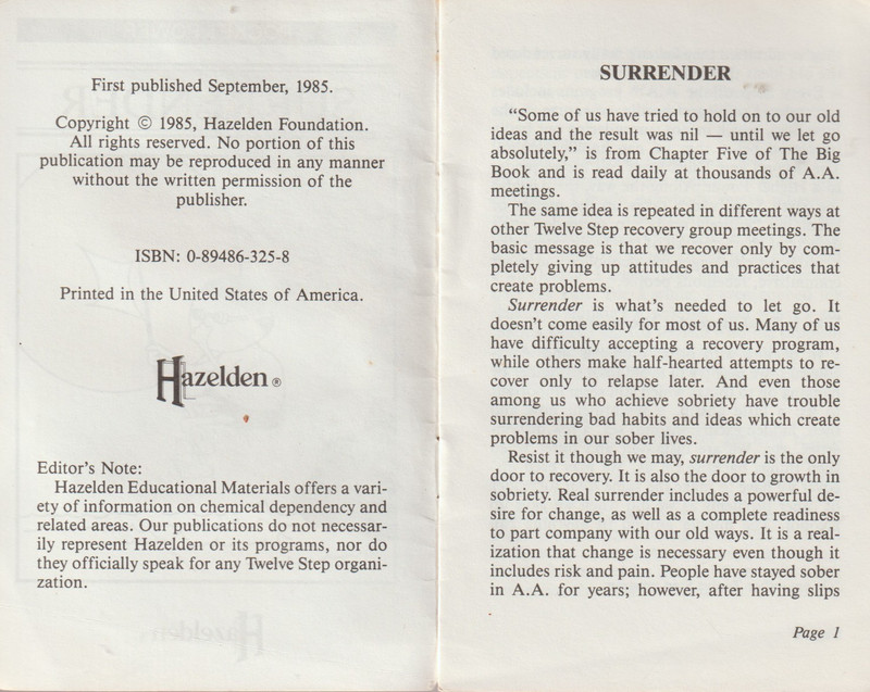 Pocket Power Series: Surrender, Hazelden Publishing (1985) Alcoholics Anonymous gallery