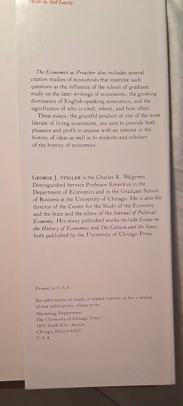 THE ECONOMIST as THE PREACHER & Other Essays George J Stigler Hardcover/DJ 1989 gallery
