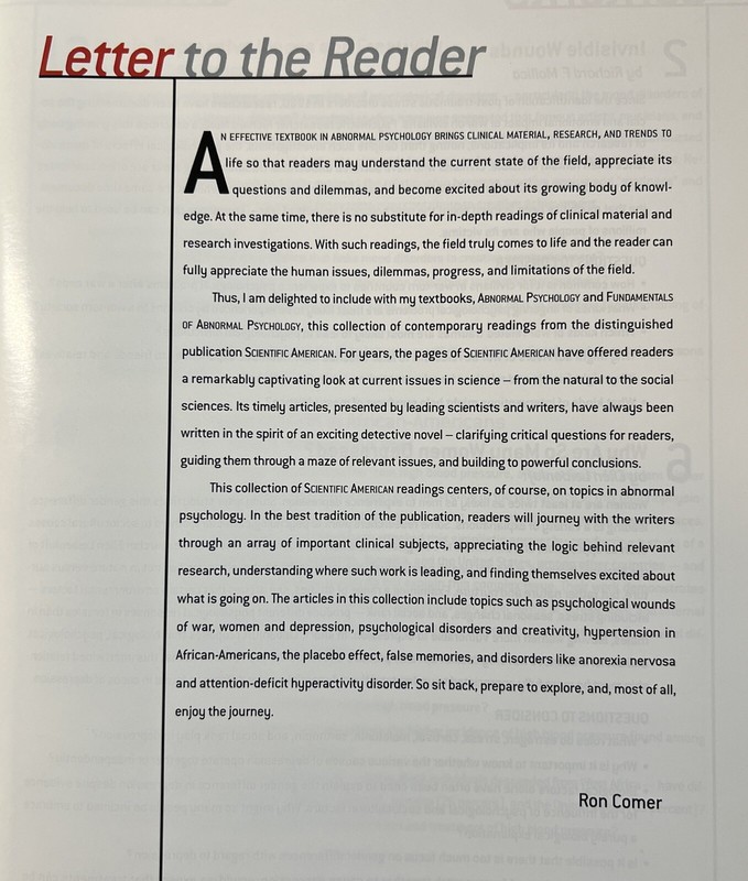 Scientific American Psychology Reader to Accompany Abnormal Psychology (2001) FS gallery