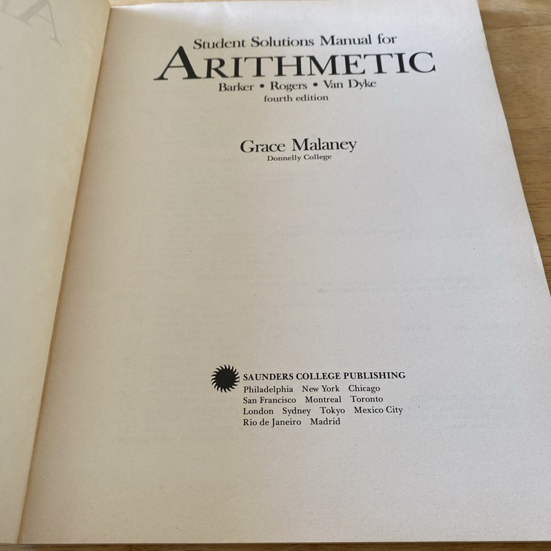 Student Solutions Manual For Arithmetic Fourth Edition Grace Malaney 1987 gallery