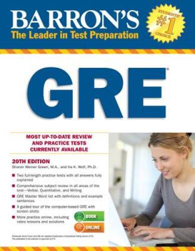Barrons GRE, 20th Edition – Paperback By Weiner Green MA, Sharon – GOOD