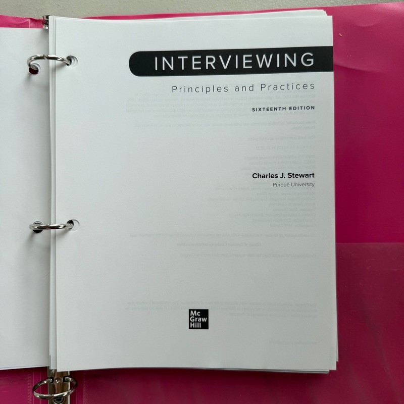 Interviewing Principles & Practices 16th Ed Stewart Loose Leaf Binder & Connect gallery