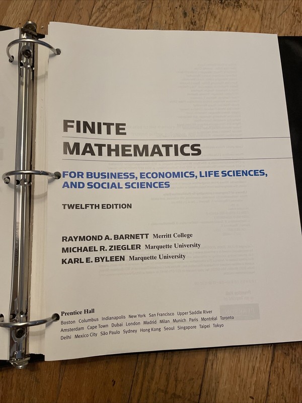Textbook 2011 Loose Leaf FINITE MATH FOR BUSINESS ECONOMICS With Binder Barnett gallery