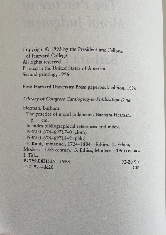 Practice of Moral Judgment Barbara Herman 1996 Trade Paperback Kant Immanuel gallery