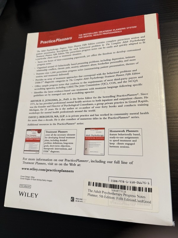 The Adult Psychotherapy Progress Notes Planner 5th Edition Wiley PB gallery