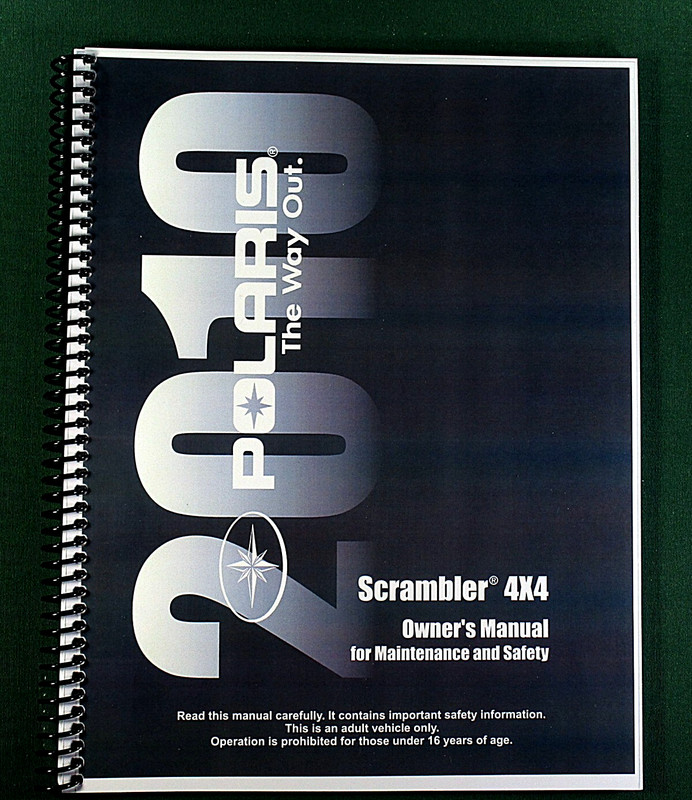 2010 Polaris Scrambler 4X4 ATV Owner’s Manual: 133 Pages & Protective Covers!