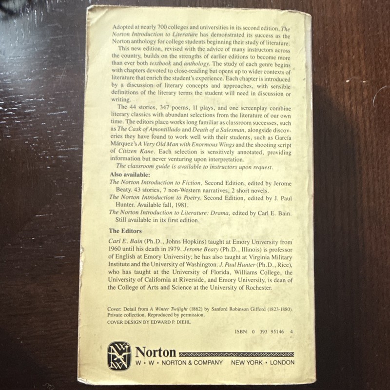 The Norton Introduction to Literature 3rd Ed W.W. Norton Bain Beaty Hunter gallery