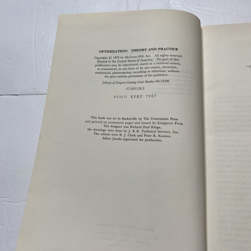 First Edition Optimization Theory and Practice Beveridge Schechter 1970 Vintage gallery