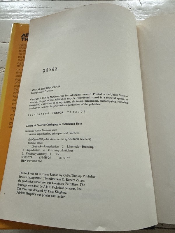 Animal Reproduction Principles & Practices A.M. Sorensen Jr HC 1979 Ex-Library gallery