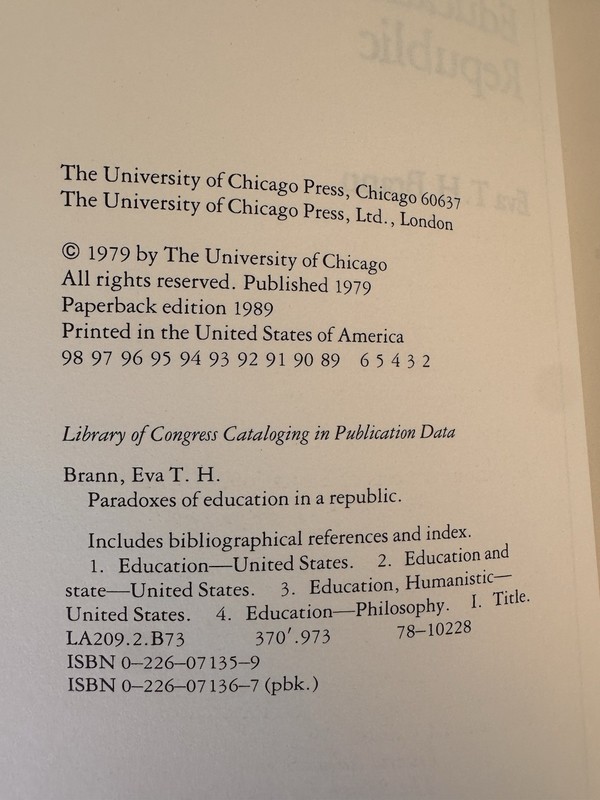 PARADOXES OF EDUCATION IN A REPUBLIC By Eva T. H. Brann gallery