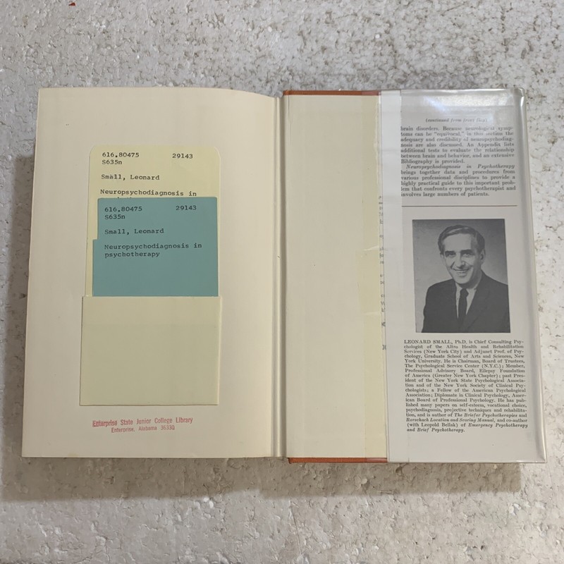 Neuropsychodiagnosis in Psychotherapy Leonard Small 1973 Third Printing HB/DJ gallery