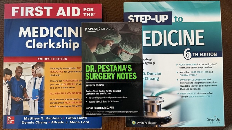 4 Books: Step-Up to Medicine + FA Medicine Clerkship + Dr. Pestana’s + BP OBGYN