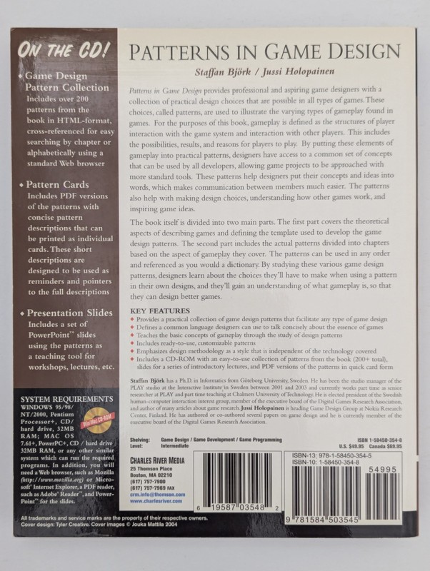 Patterns in Game Design Staffan Bjork Jussi Holopainen 2004 NO CD-ROM Paperback gallery